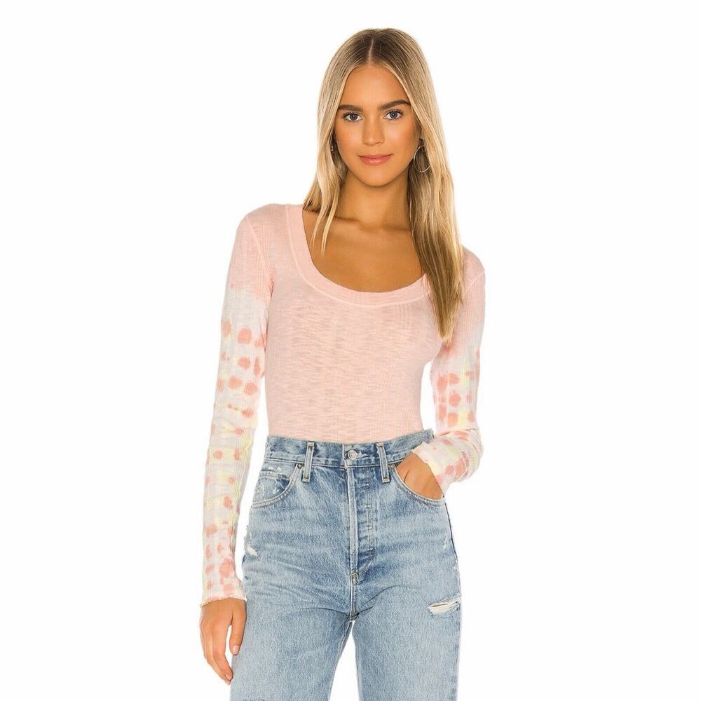 Free People We The Free Big Sur Top XS Pink Tie Dye Ribbed Fitted Lightweight
